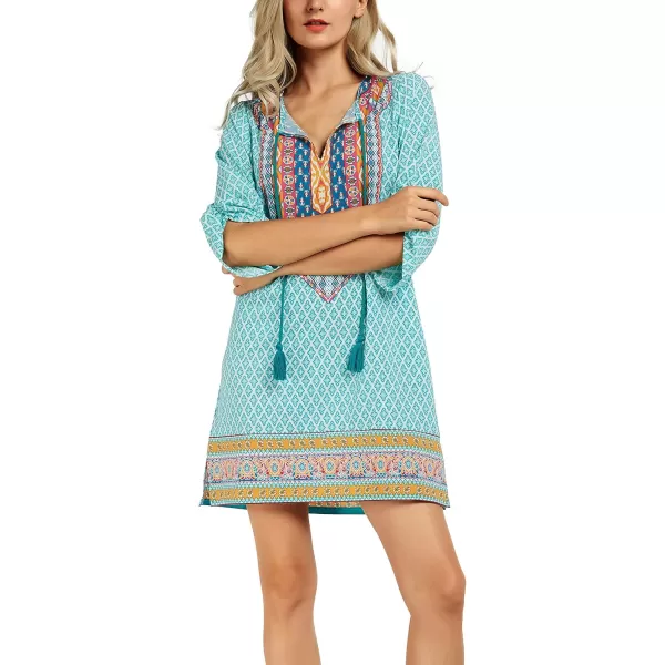 Women Bohemian Neck Tie Vintage Printed Ethnic Style Summer Shift DressPattern 18