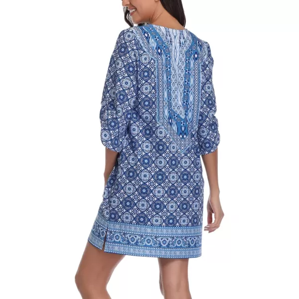 Women Bohemian Neck Tie Vintage Printed Ethnic Style Summer Shift DressPattern 26