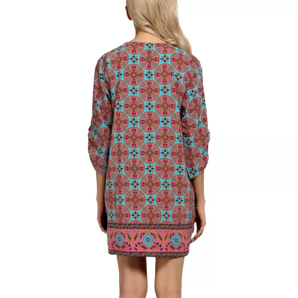 Women Bohemian Neck Tie Vintage Printed Ethnic Style Summer Shift DressPattern 6