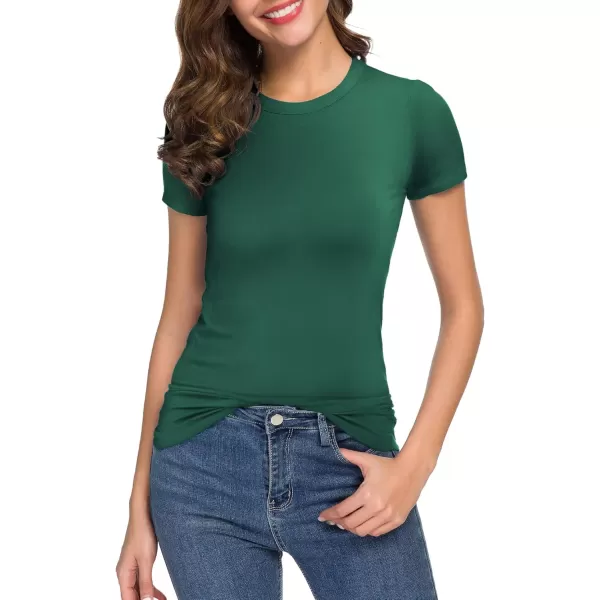 Womens Crewneck Slim Fitted Short Sleeve TShirt Stretchy Bodycon Basic Tee TopsDark Green