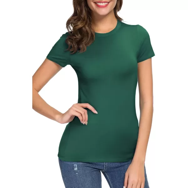Womens Crewneck Slim Fitted Short Sleeve TShirt Stretchy Bodycon Basic Tee TopsDark Green