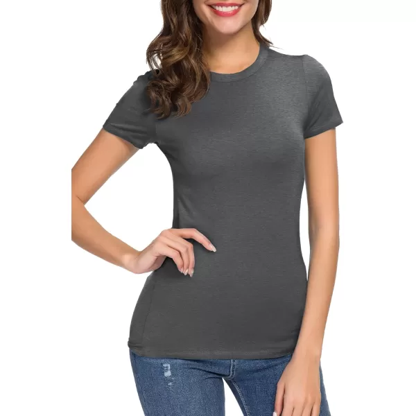Womens Crewneck Slim Fitted Short Sleeve TShirt Stretchy Bodycon Basic Tee TopsDark Grey