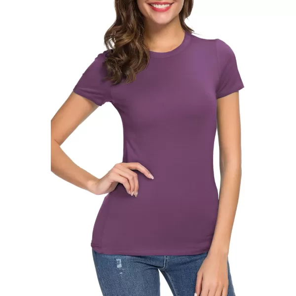 Womens Crewneck Slim Fitted Short Sleeve TShirt Stretchy Bodycon Basic Tee TopsRich Raisin