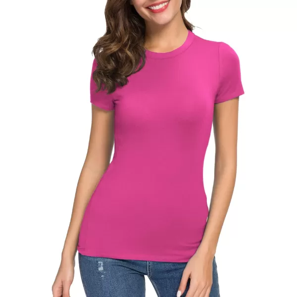 Womens Crewneck Slim Fitted Short Sleeve TShirt Stretchy Bodycon Basic Tee TopsRose