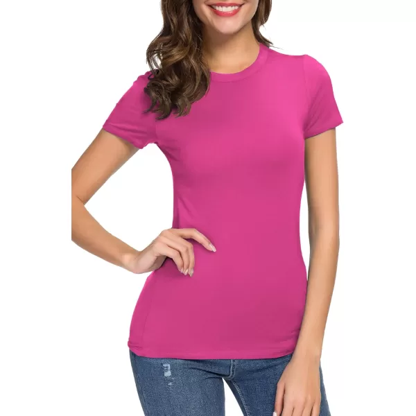 Womens Crewneck Slim Fitted Short Sleeve TShirt Stretchy Bodycon Basic Tee TopsRose