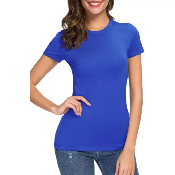 Womens Crewneck Slim Fitted Short Sleeve TShirt Stretchy Bodycon Basic Tee TopsRoyal Blue