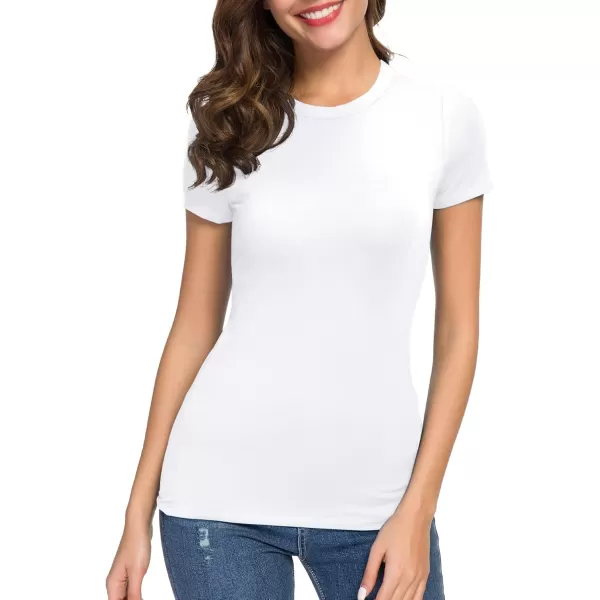Womens Crewneck Slim Fitted Short Sleeve TShirt Stretchy Bodycon Basic Tee TopsWhite