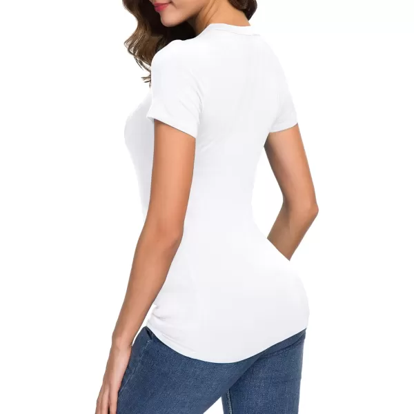 Womens Crewneck Slim Fitted Short Sleeve TShirt Stretchy Bodycon Basic Tee TopsWhite