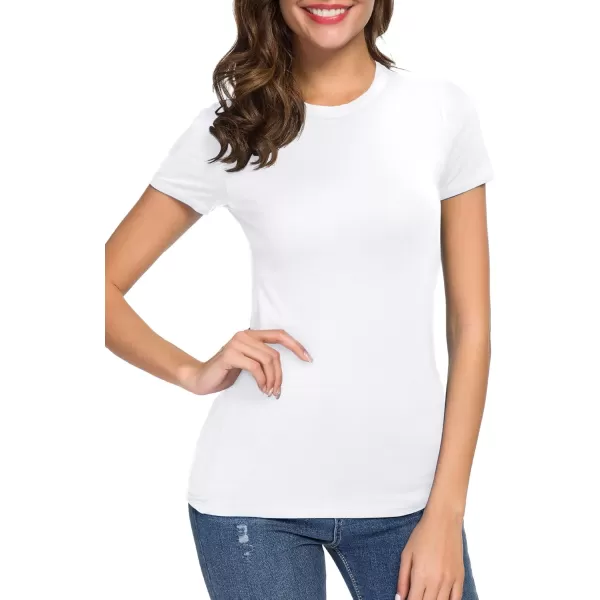 Womens Crewneck Slim Fitted Short Sleeve TShirt Stretchy Bodycon Basic Tee TopsWhite