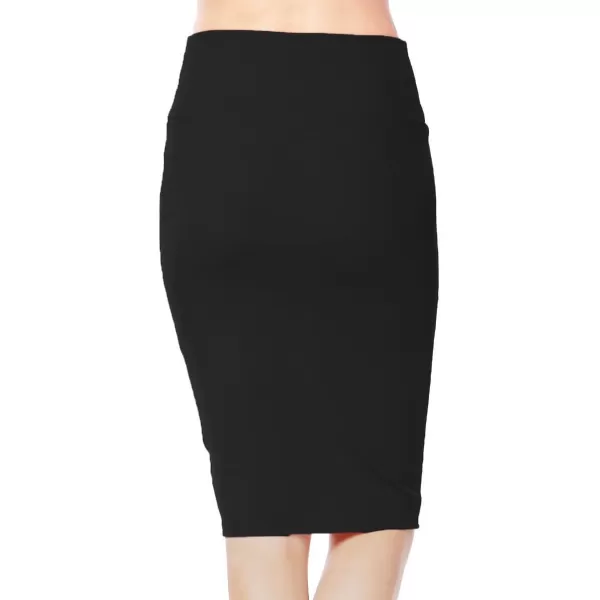 Womens High Waist Stretch Bodycon Pencil Skirt Knee Length Midi Straight SkirtBlack