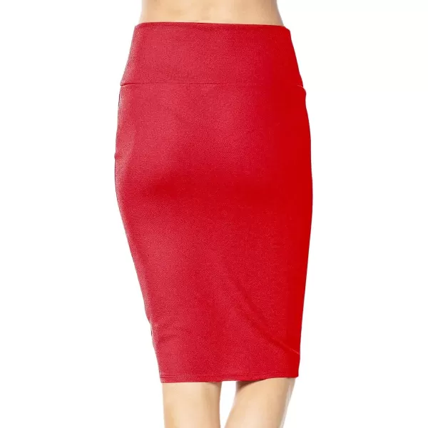 Womens High Waist Stretch Bodycon Pencil Skirt Knee Length Midi Straight SkirtRed