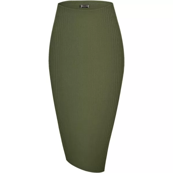 Urban CoCo Elastic Skinny High Waist Solid Ribbed Knit Office Pencil SkirtArmy Green