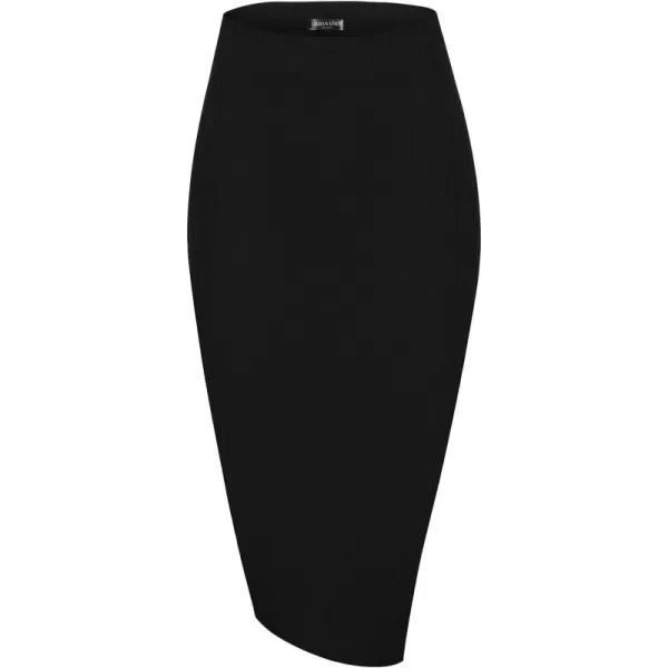 Urban CoCo Elastic Skinny High Waist Solid Ribbed Knit Office Pencil SkirtBlack