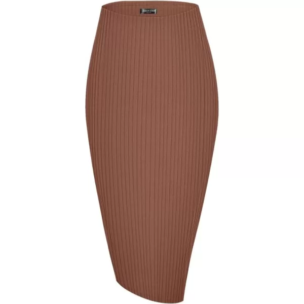 Urban CoCo Elastic Skinny High Waist Solid Ribbed Knit Office Pencil SkirtBrown