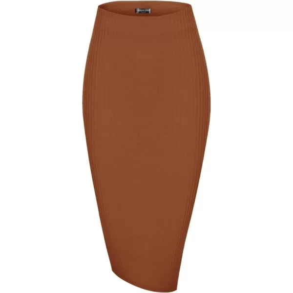 Urban CoCo Elastic Skinny High Waist Solid Ribbed Knit Office Pencil SkirtBurnt Brick