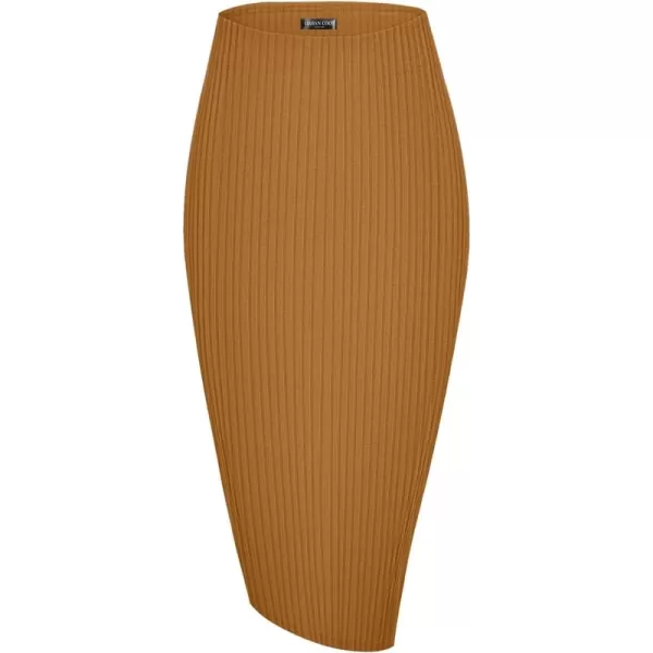 Urban CoCo Elastic Skinny High Waist Solid Ribbed Knit Office Pencil SkirtCamel