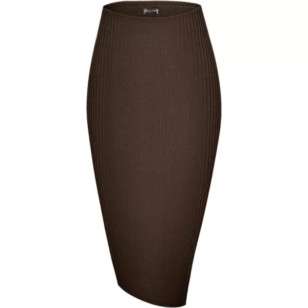 Urban CoCo Elastic Skinny High Waist Solid Ribbed Knit Office Pencil SkirtCoffee