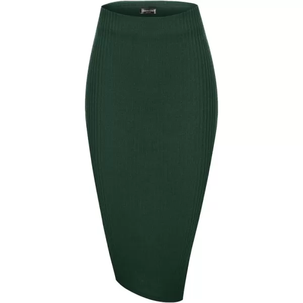 Urban CoCo Elastic Skinny High Waist Solid Ribbed Knit Office Pencil SkirtDark Green