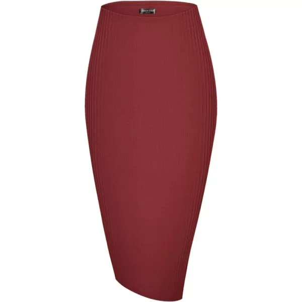 Urban CoCo Elastic Skinny High Waist Solid Ribbed Knit Office Pencil SkirtDark Red