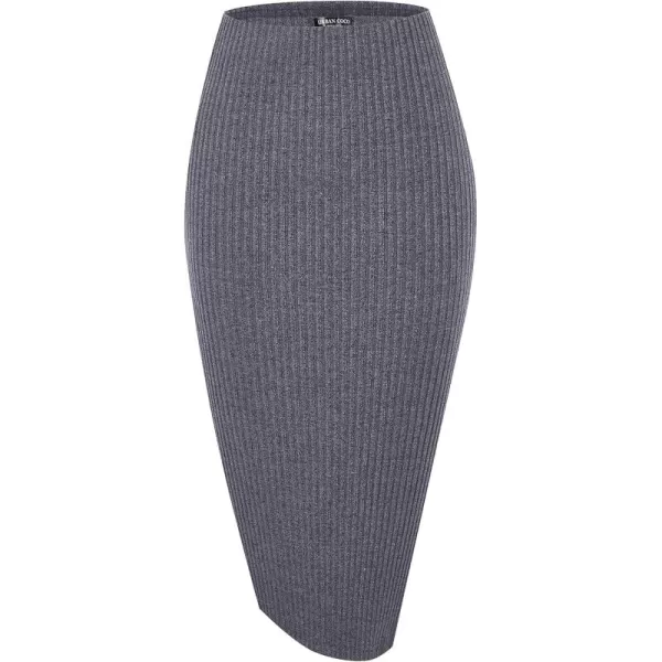 Urban CoCo Elastic Skinny High Waist Solid Ribbed Knit Office Pencil SkirtDeep Gray