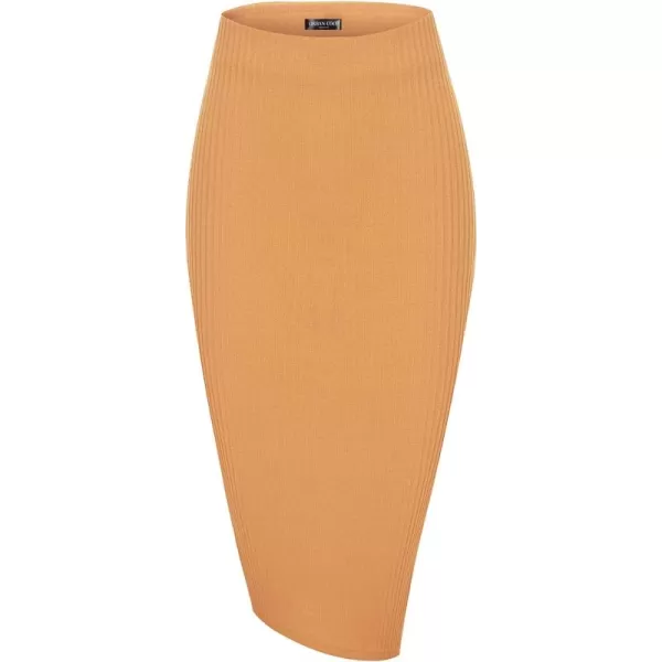 Urban CoCo Elastic Skinny High Waist Solid Ribbed Knit Office Pencil SkirtKhaki