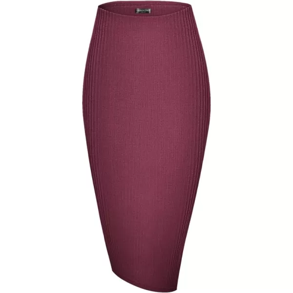 Urban CoCo Elastic Skinny High Waist Solid Ribbed Knit Office Pencil SkirtMaroon