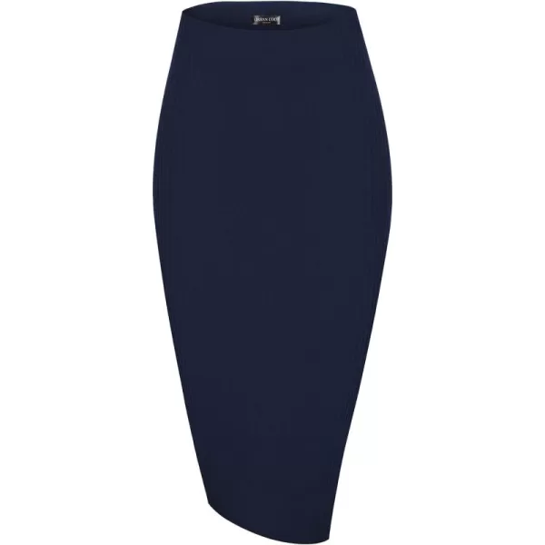 Urban CoCo Elastic Skinny High Waist Solid Ribbed Knit Office Pencil SkirtNavy Blue