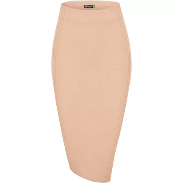Urban CoCo Elastic Skinny High Waist Solid Ribbed Knit Office Pencil SkirtNude