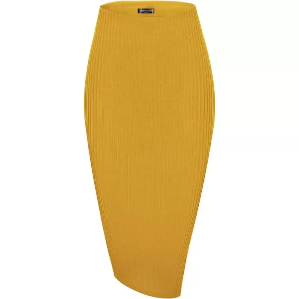 Urban CoCo Elastic Skinny High Waist Solid Ribbed Knit Office Pencil SkirtTurmeric