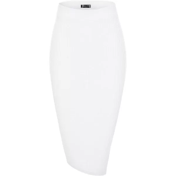 Urban CoCo Elastic Skinny High Waist Solid Ribbed Knit Office Pencil SkirtWhite