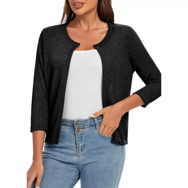 Urban CoCo Womens 34 Sleeve Open Front Shrugs Lightweight Crew Neck Cardigan SweaterBlack