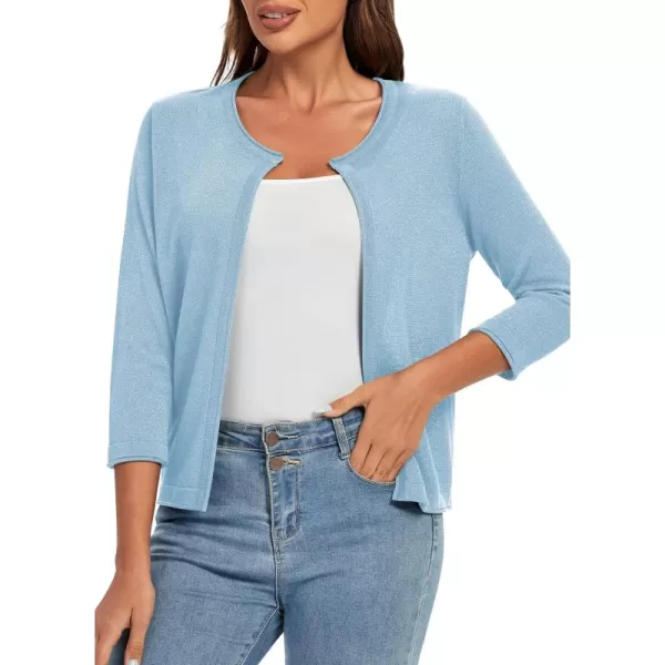 Urban CoCo Womens 34 Sleeve Open Front Shrugs Lightweight Crew Neck Cardigan SweaterBlue