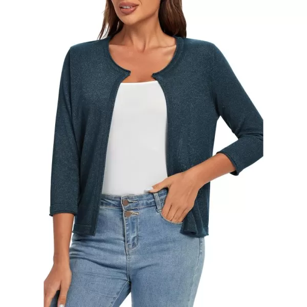 Urban CoCo Womens 34 Sleeve Open Front Shrugs Lightweight Crew Neck Cardigan SweaterNavy Blue