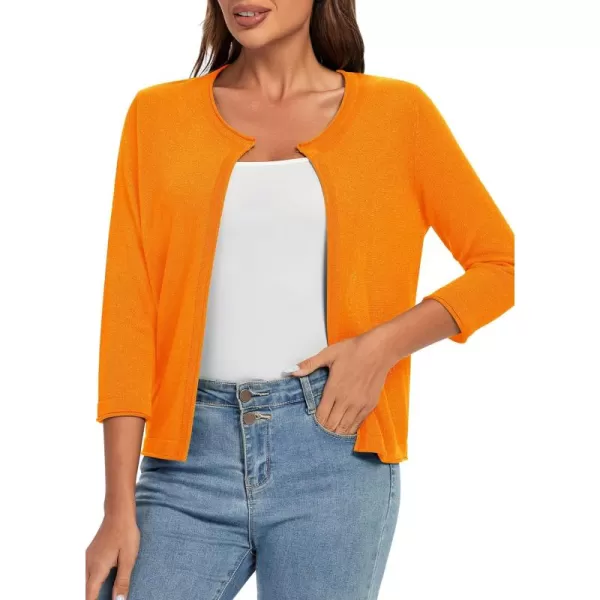 Urban CoCo Womens 34 Sleeve Open Front Shrugs Lightweight Crew Neck Cardigan SweaterOrange