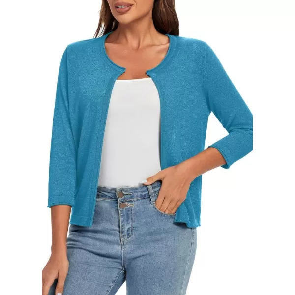 Urban CoCo Womens 34 Sleeve Open Front Shrugs Lightweight Crew Neck Cardigan SweaterTeal