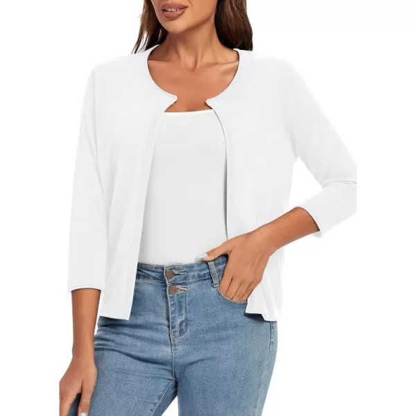 Urban CoCo Womens 34 Sleeve Open Front Shrugs Lightweight Crew Neck Cardigan SweaterWhite