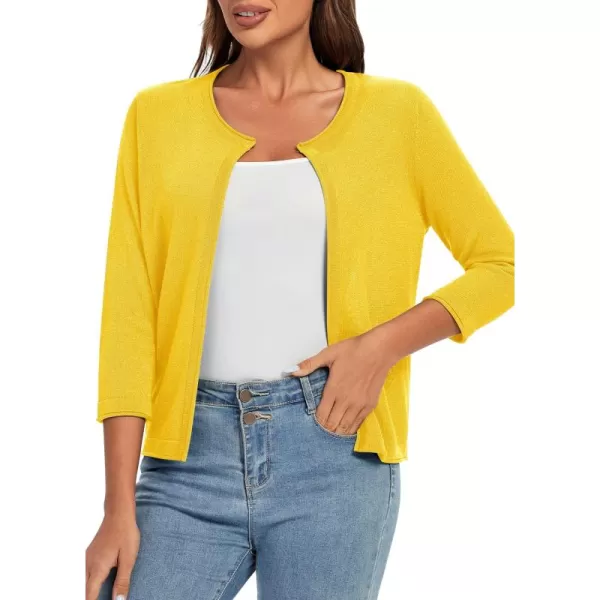 Urban CoCo Womens 34 Sleeve Open Front Shrugs Lightweight Crew Neck Cardigan SweaterYellow