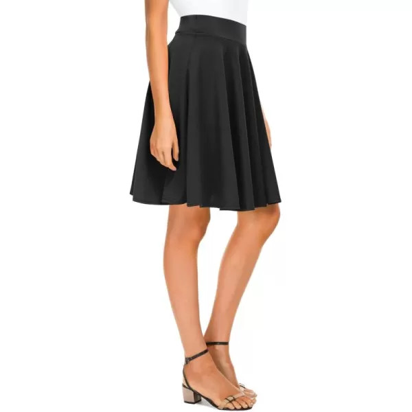 Urban CoCo Womens Basic Midi Skirt Versatile Stretchy Flared Casual High Waisted SkirtBlack