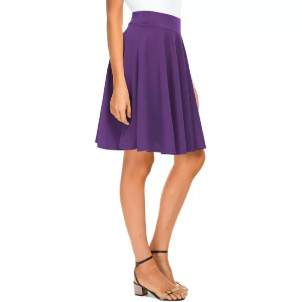 Urban CoCo Womens Basic Midi Skirt Versatile Stretchy Flared Casual High Waisted SkirtDeep Purple