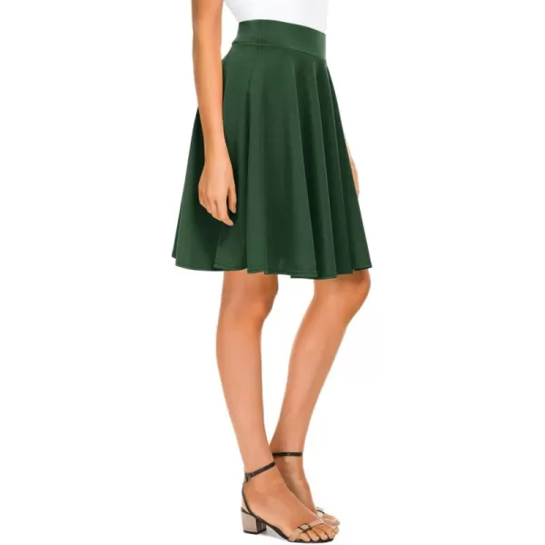 Urban CoCo Womens Basic Midi Skirt Versatile Stretchy Flared Casual High Waisted SkirtGreen