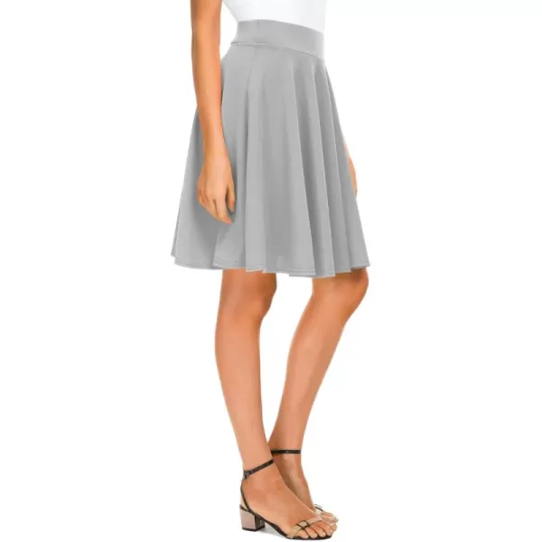 Urban CoCo Womens Basic Midi Skirt Versatile Stretchy Flared Casual High Waisted SkirtGrey