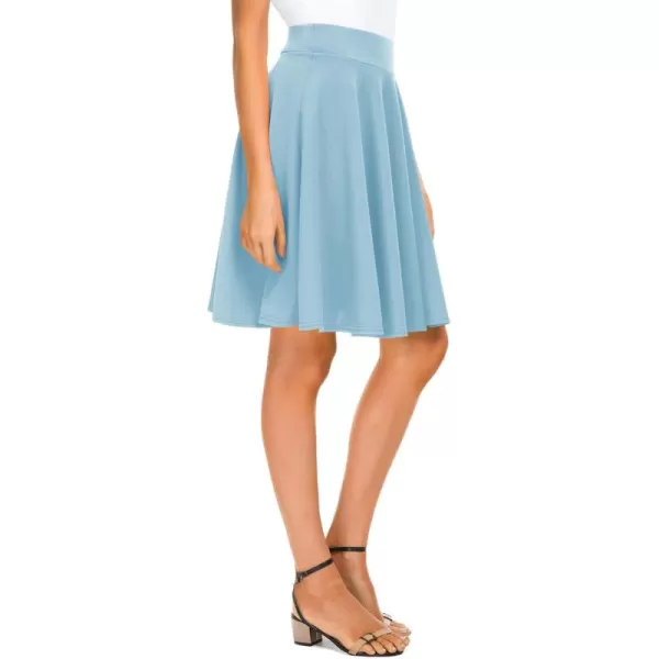 Urban CoCo Womens Basic Midi Skirt Versatile Stretchy Flared Casual High Waisted SkirtLight Blue