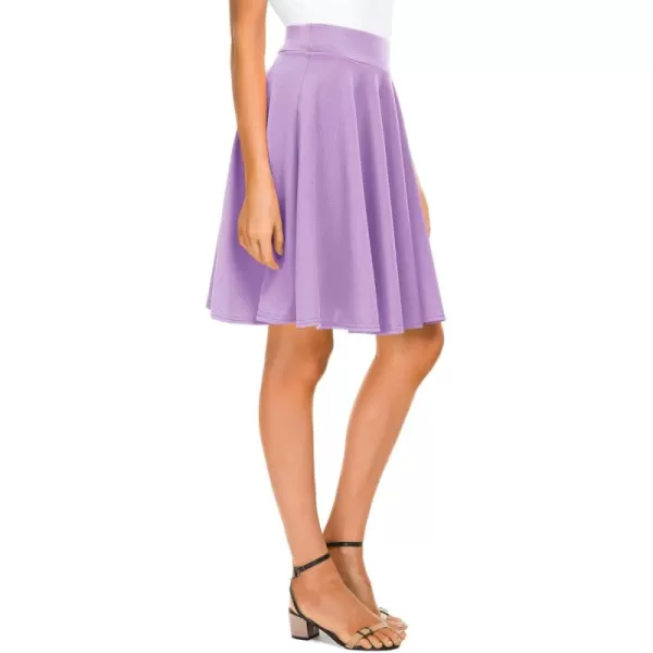 Urban CoCo Womens Basic Midi Skirt Versatile Stretchy Flared Casual High Waisted SkirtLilac