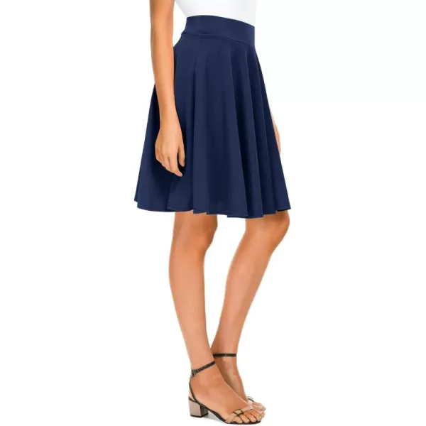 Urban CoCo Womens Basic Midi Skirt Versatile Stretchy Flared Casual High Waisted SkirtNavy