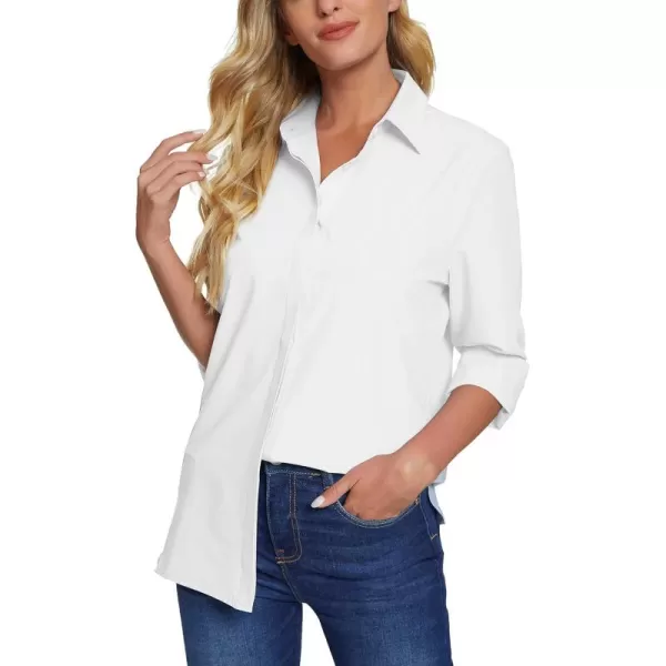 Urban CoCo Womens Button Down V Neck Shirts Long Sleeve Office Casual Business Plain Blouses TopsWhite