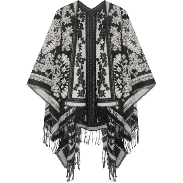 Urban CoCo Womens Printed Tassel Open front Poncho Cape Cardigan Wrap ShawlSeries 18black