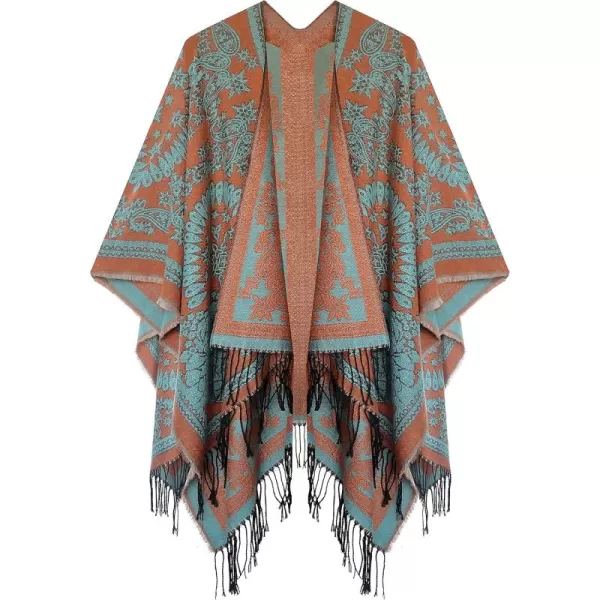 Urban CoCo Womens Printed Tassel Open front Poncho Cape Cardigan Wrap ShawlSeries 18orange Pink