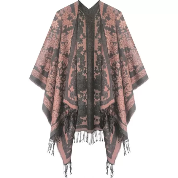 Urban CoCo Womens Printed Tassel Open front Poncho Cape Cardigan Wrap ShawlSeries 18pink