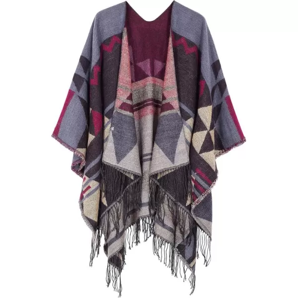 Urban CoCo Womens Printed Tassel Open front Poncho Cape Cardigan Wrap ShawlSeries 2wine Red