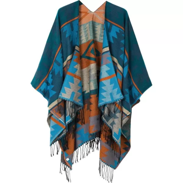 Urban CoCo Womens Printed Tassel Open front Poncho Cape Cardigan Wrap ShawlSeries 4blue